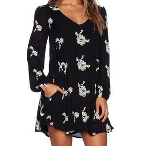 Free People Black Floral Embroidered Austin Mini Dress Sz S